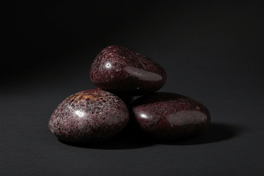 Large polished Garnet palm stones with deep red-brown color