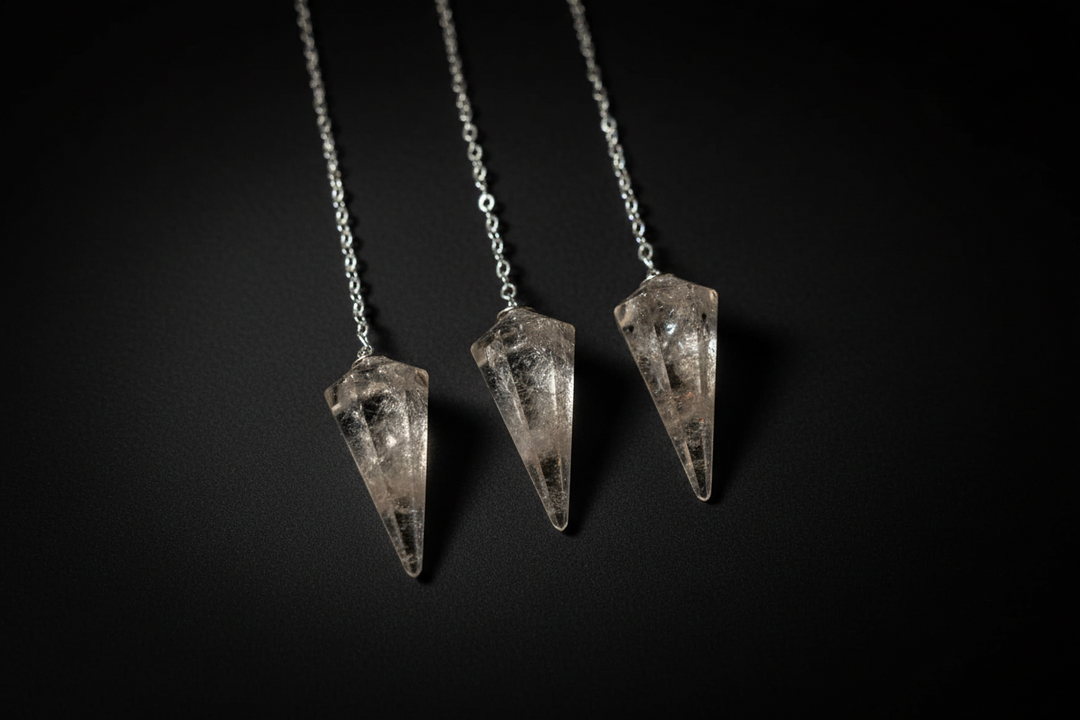 Three pointed pendulums with chains shown in hand