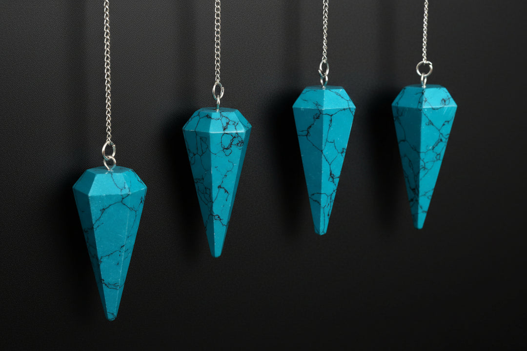 Polished stone-style pendulum with silver-tone chain