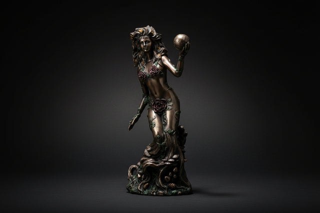 Bronzed resin Gaia Earth Mother statue shown from the front