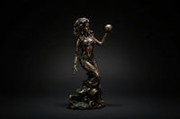 Bronzed resin Gaia statue shown from the rear and side