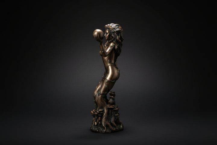 Bronzed resin Gaia statue shown from an alternate angle
