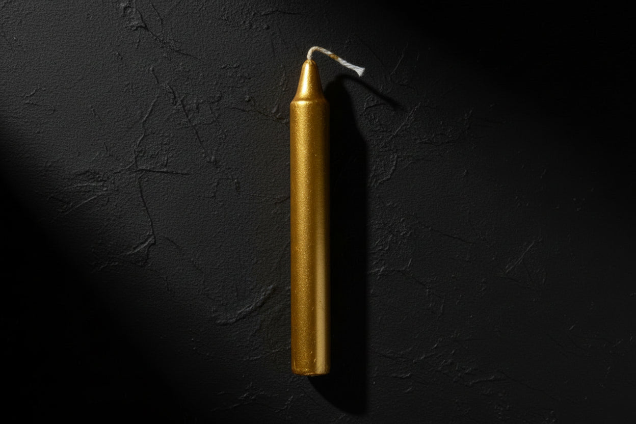 Gold candle on a white background