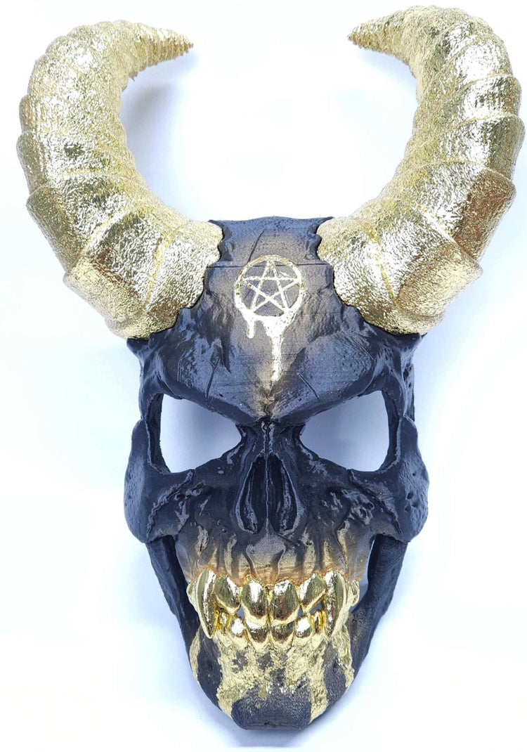 Gold Hoarder Demon Mask – Golden Horns, Teeth, Gold Blood & Adjustable Fit for Cosplay & Halloween