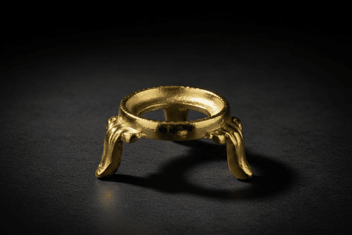 Gold-tone metal stand for displaying a crystal sphere