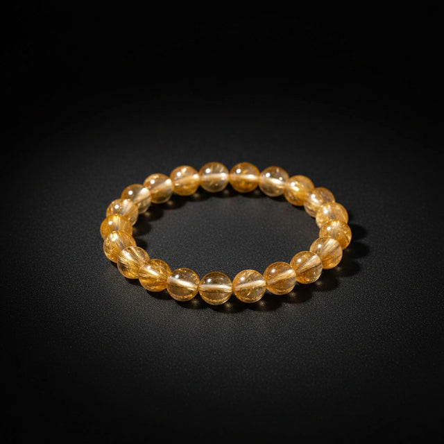 Representative beaded stretch bracelet sold as Golden Healer Quartz; yellow-to-golden color, iron staining, transparency, bead size, fit, treatment, and exact condition vary