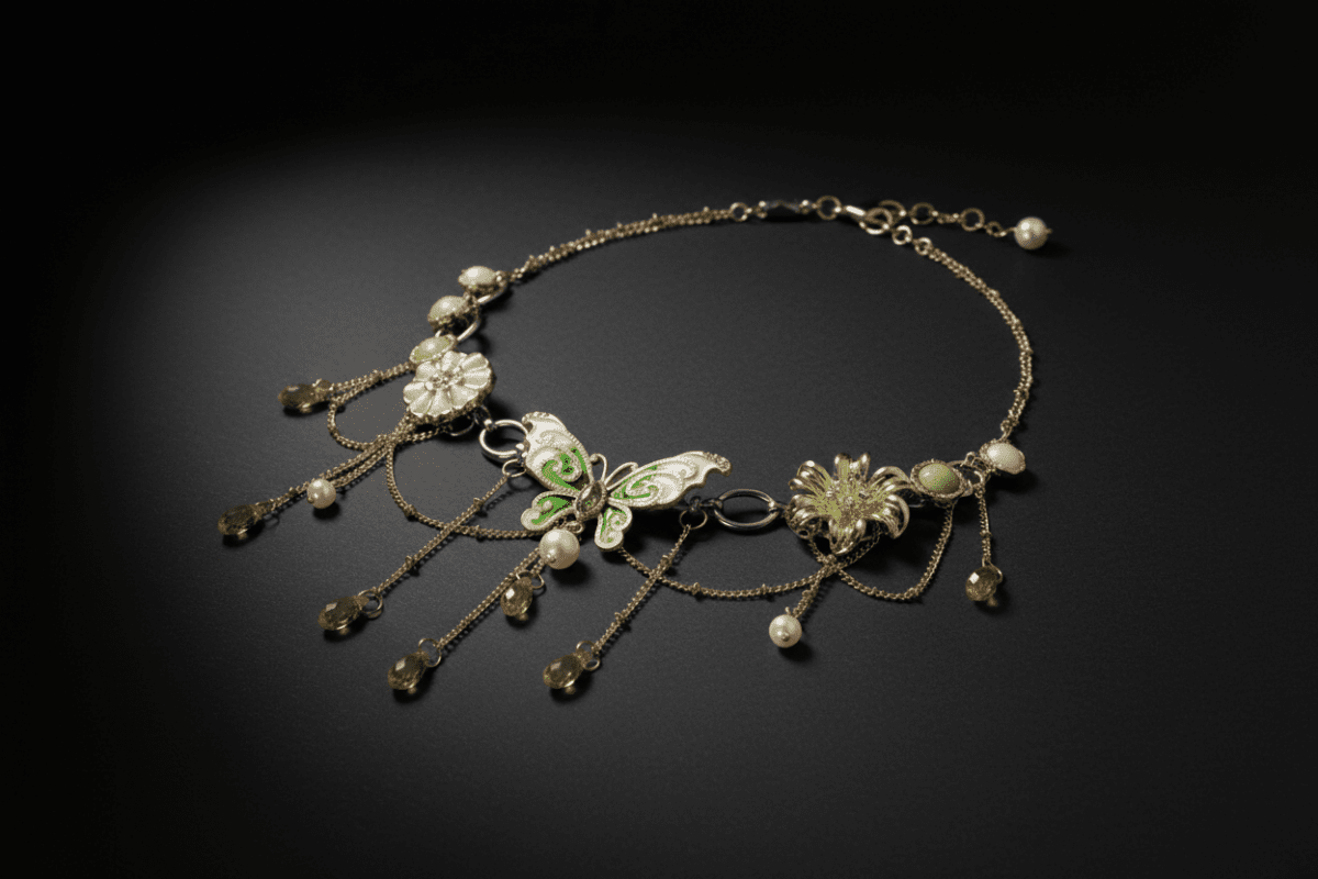 Green butterfly pendant necklace with nature-inspired design
