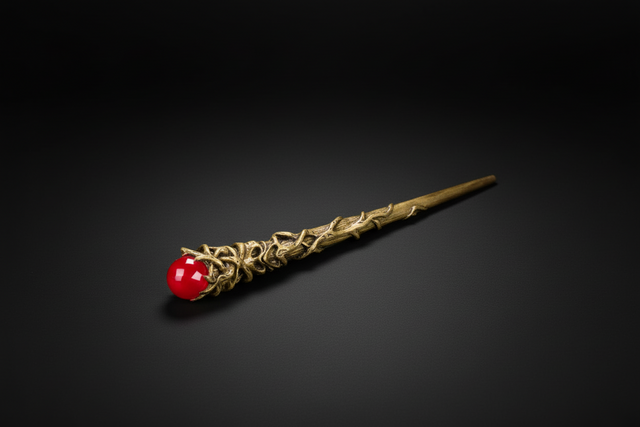 wand with a greenmans tree face on a white background.