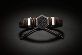 Hand-woven leather bracelet with Vegvisir charm