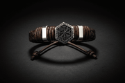 Hand-woven leather bracelet with Vegvisir charm
