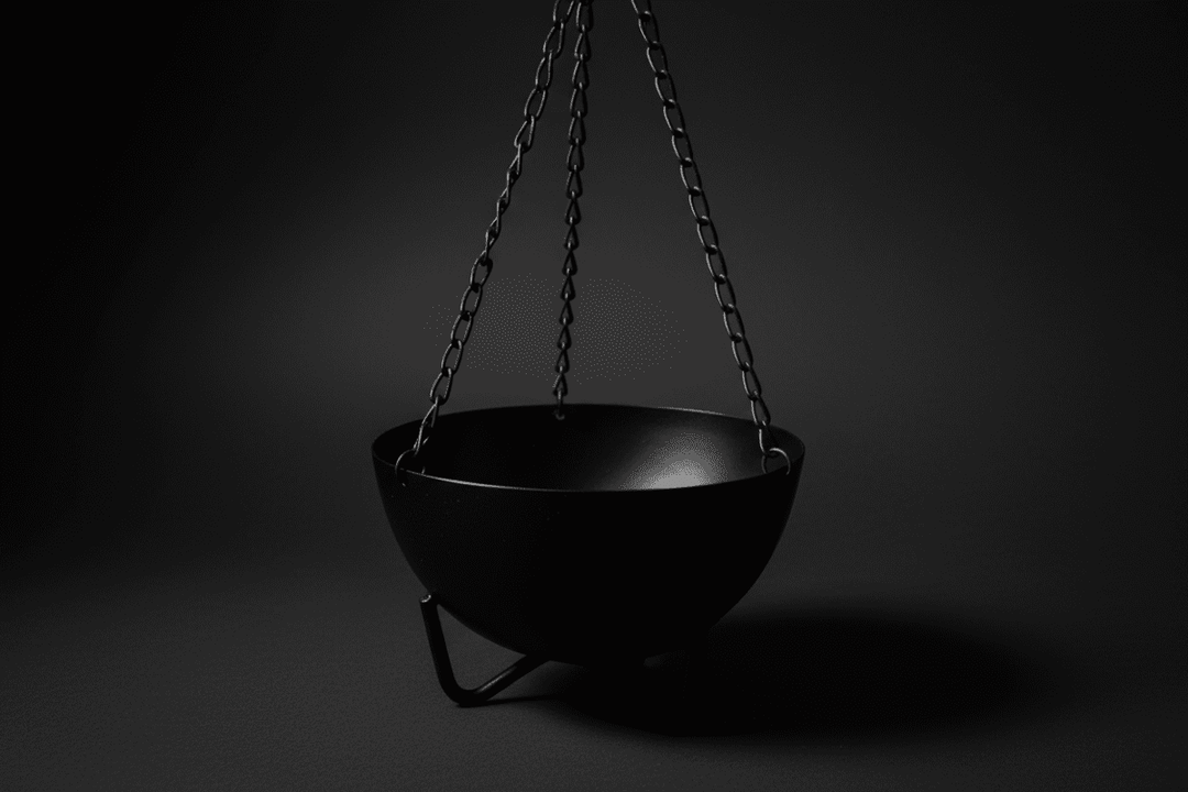 Large hanging black cauldron incense burner