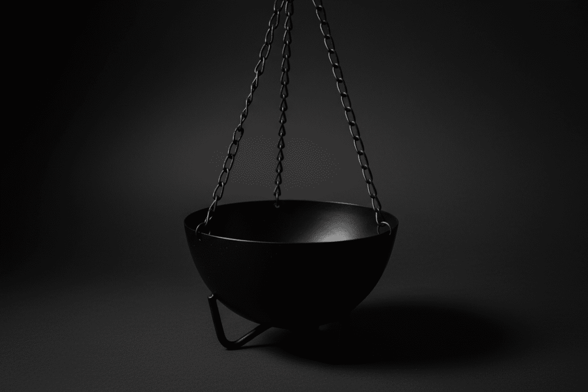 Large hanging black cauldron incense burner