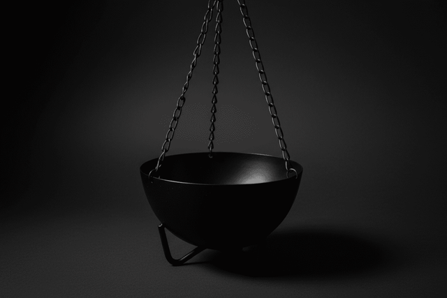 Large hanging black cauldron incense burner