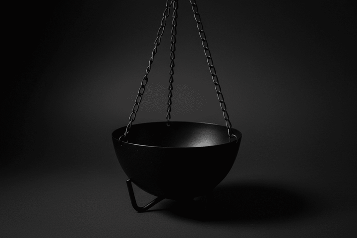 Large hanging black cauldron incense burner