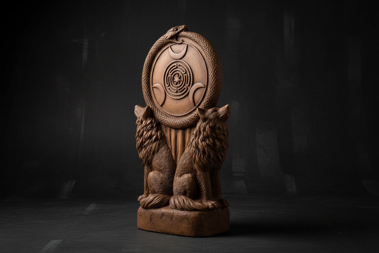Hecate Crossroads Sentinel statue shown from an alternate angle