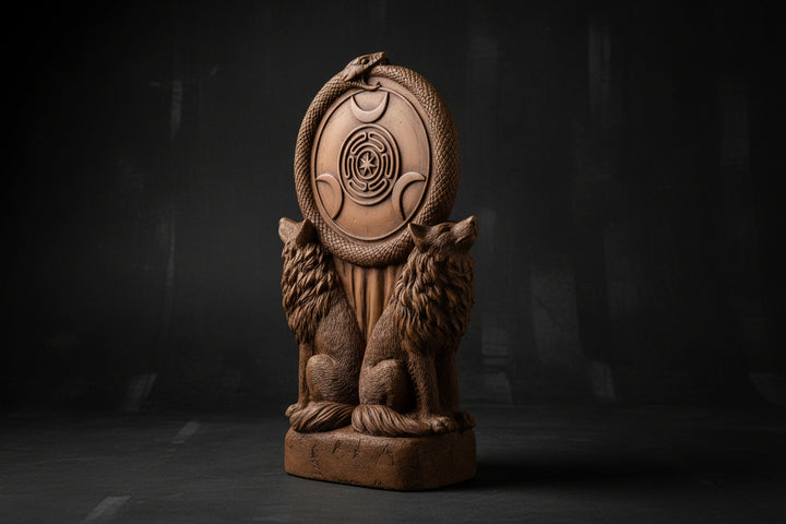 Hecate Crossroads Sentinel statue shown from an alternate angle