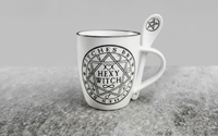 Hexy Witch Mug Set – White Ceramic with Occult Symbols