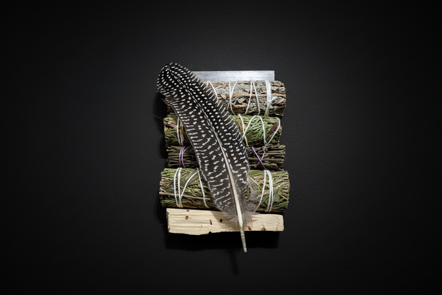 Feather and rolled-up paper on a dark background