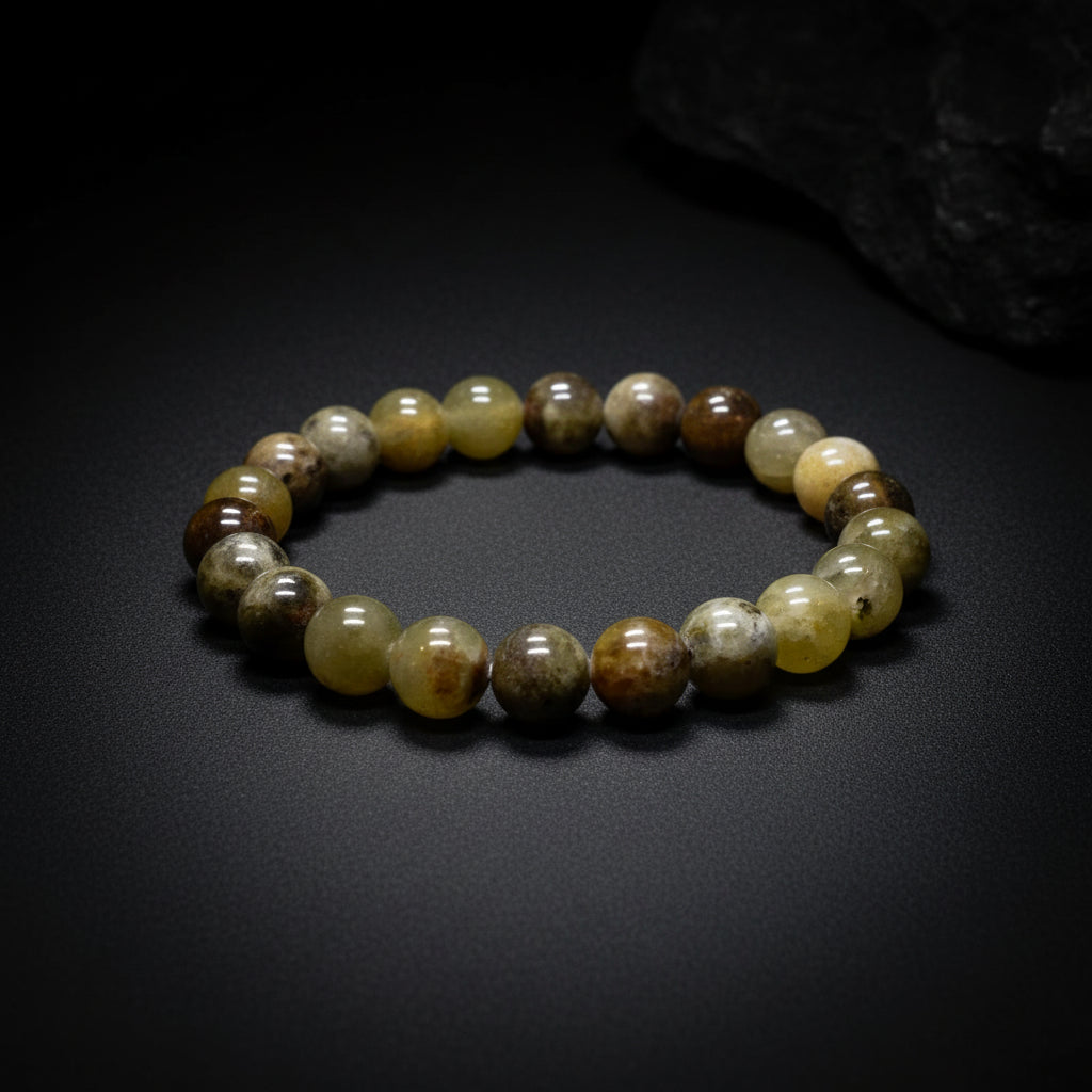 Green Tourmaline beaded stretch bracelet with polished green stones