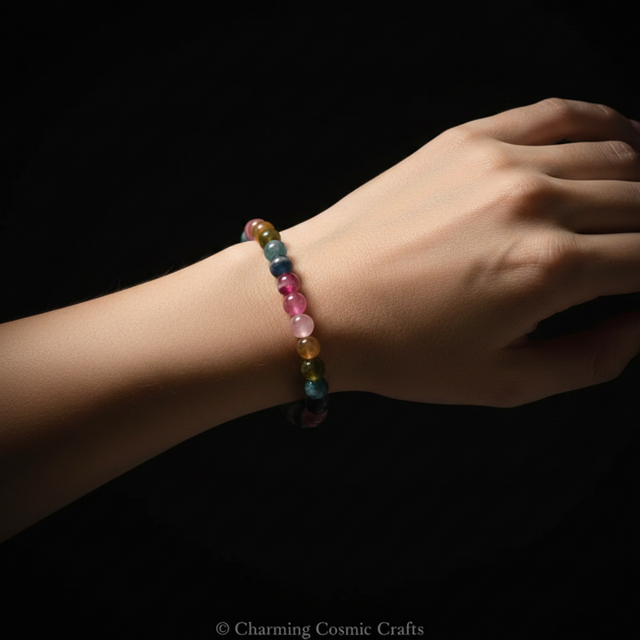 Watermelon Tourmaline Beaded Bracelet