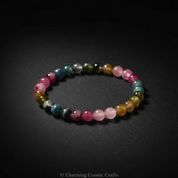 Watermelon tourmaline beaded stretch bracelet