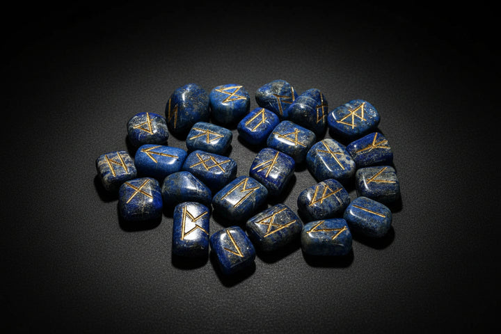 Lapis Lazuli Rune Set with Board – 25-Stone Divination Set