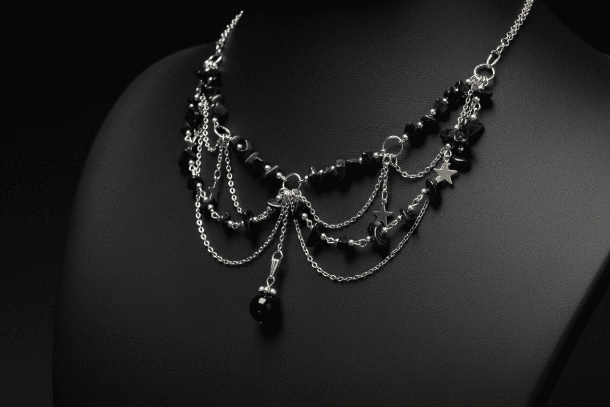 Layered Pebble & Star Necklace – Night & Earth Magic