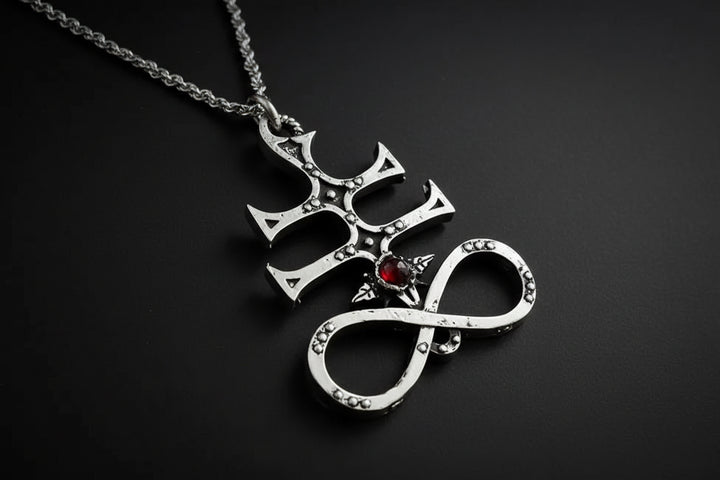 Leviathan Cross Necklace — Infernal Infinity Sigil (Red Cabochon)