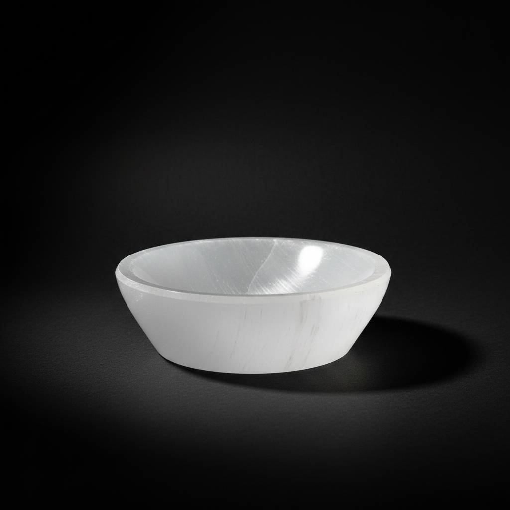 Large white satin spar gypsum bowl