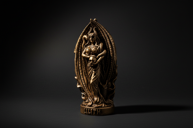 Bronze statue of a deity on a black background