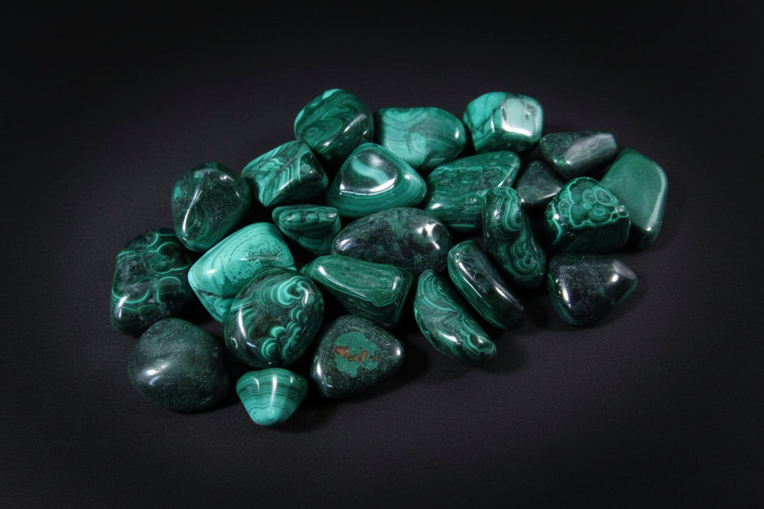 Polished green-banded Malachite tumbled stone