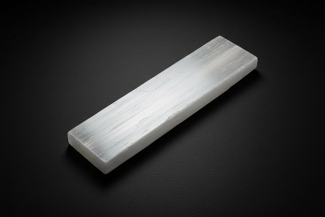 Medium rectangular white satin spar gypsum charging plate