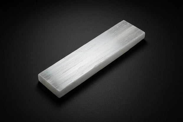 Medium rectangular white satin spar gypsum charging plate