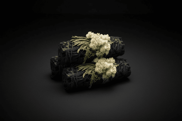 Midnight Bloom floral white sage smoke cleansing wand