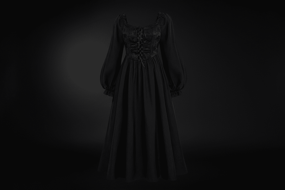Midnight Enchantress black dress with gothic styling