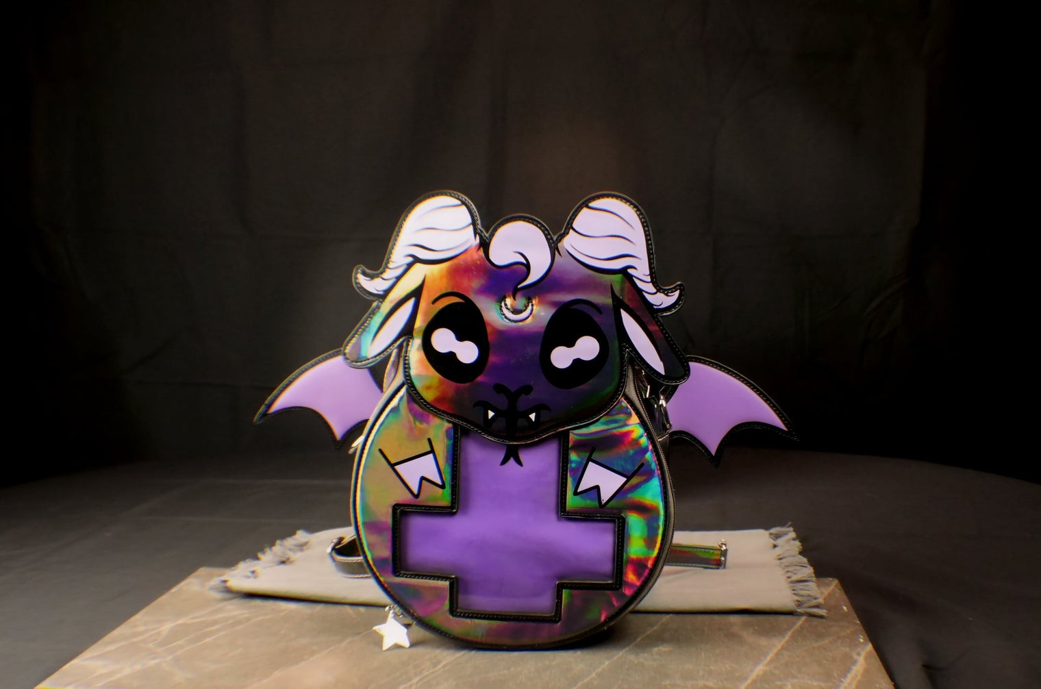Mini Baphomet Backpack – Holographic Occult Streetwear