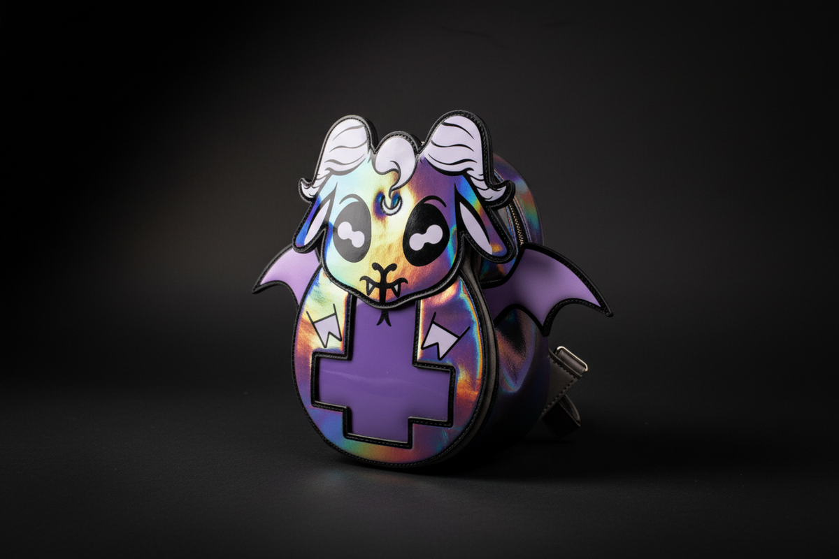 Mini Baphomet holographic backpack with occult design