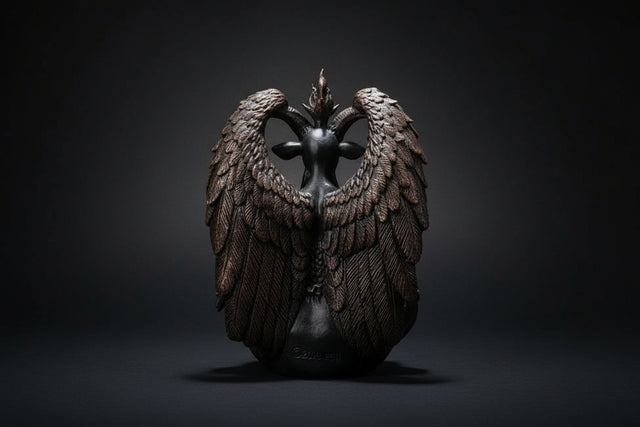 Bronze angel figurine with detailed wings on a white background