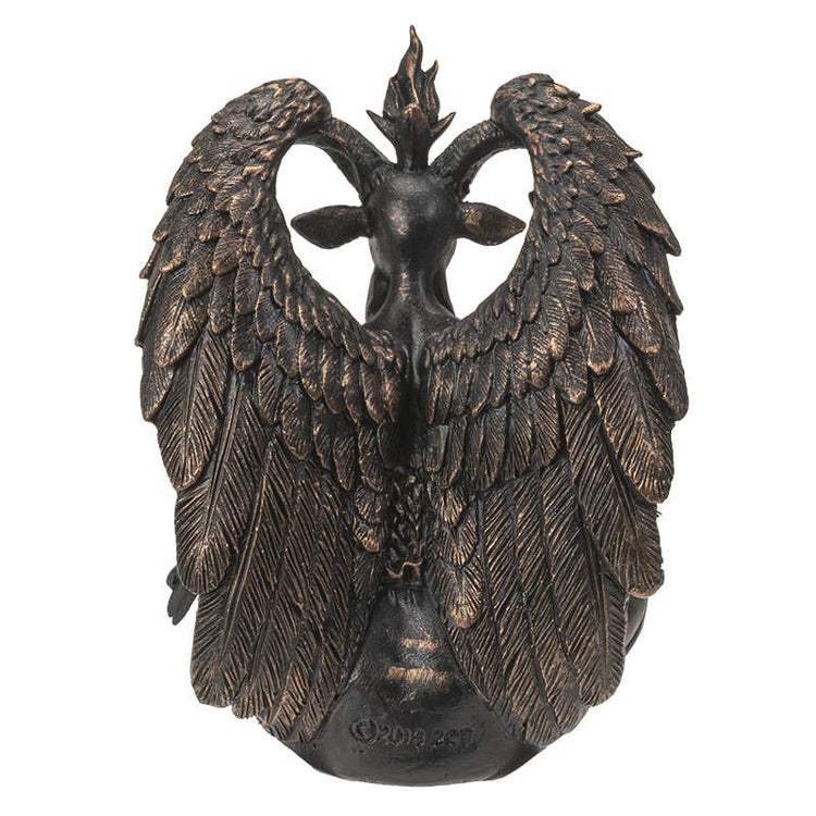 Bronze angel figurine with detailed wings on a white background