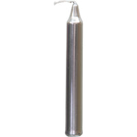 Metallic cylindrical candle object on a white background