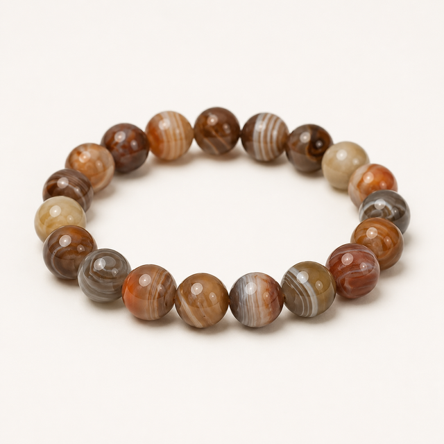Representative mixed-agate stretch bracelet with assorted polished beads; individual chalcedony identities, natural colors, dye or other treatment, bead selection, fit, and exact condition vary