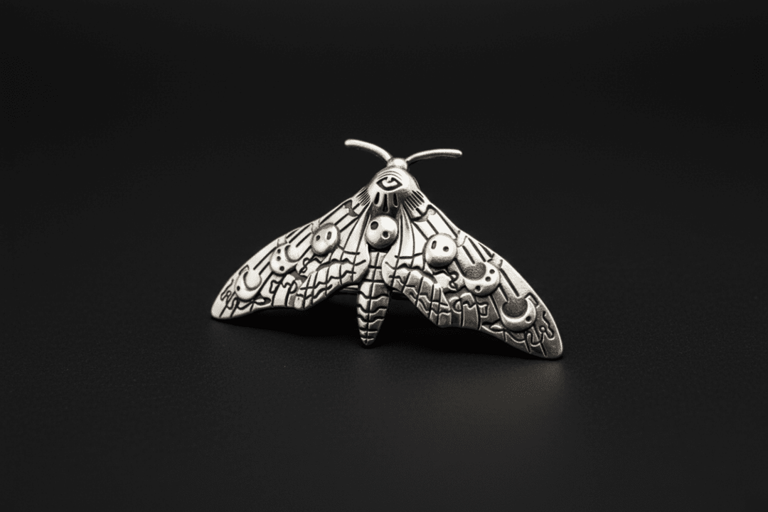 Moon phase moth hair clip with celestial design