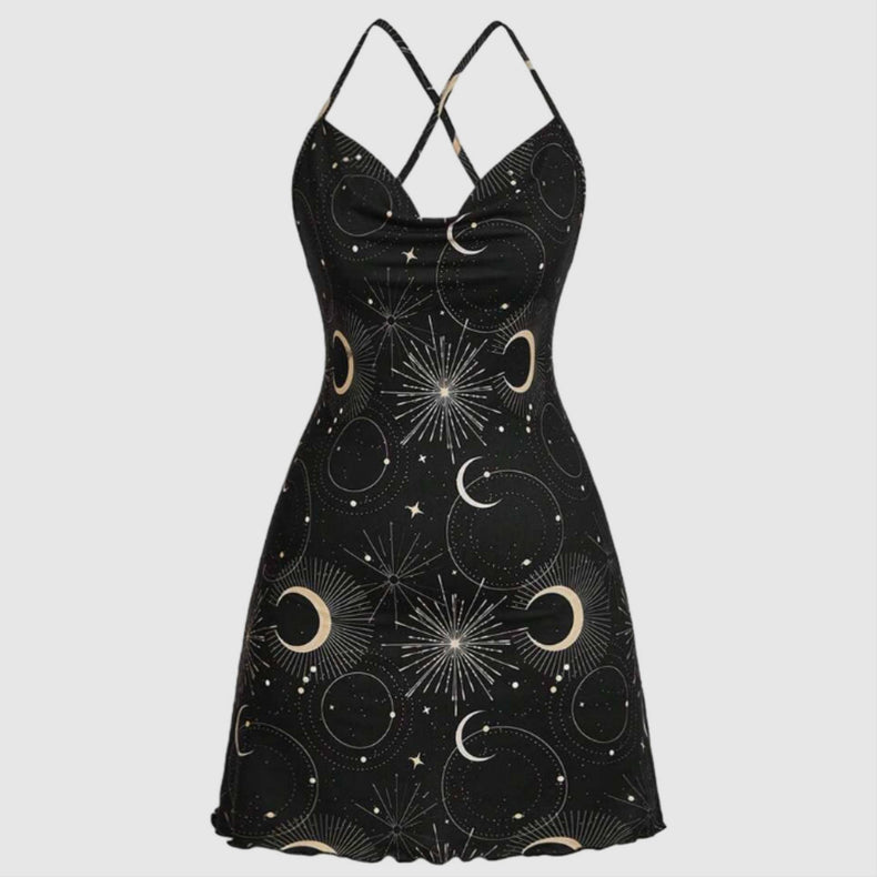 Moon & Stars Sleeveless Dress – Celestial Gothic Chic