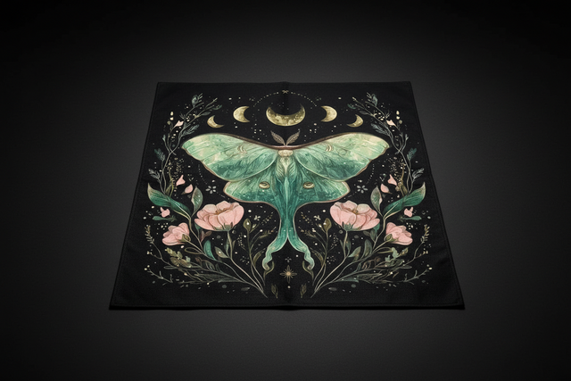 Moonbloom Luna moth altar cloth with lunar botanical design
