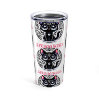 black cat on with cup