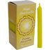 Yellow candle with packaging labeled 'Magic Mini Candles Orange Prosperity' by Harmonia on a white background.