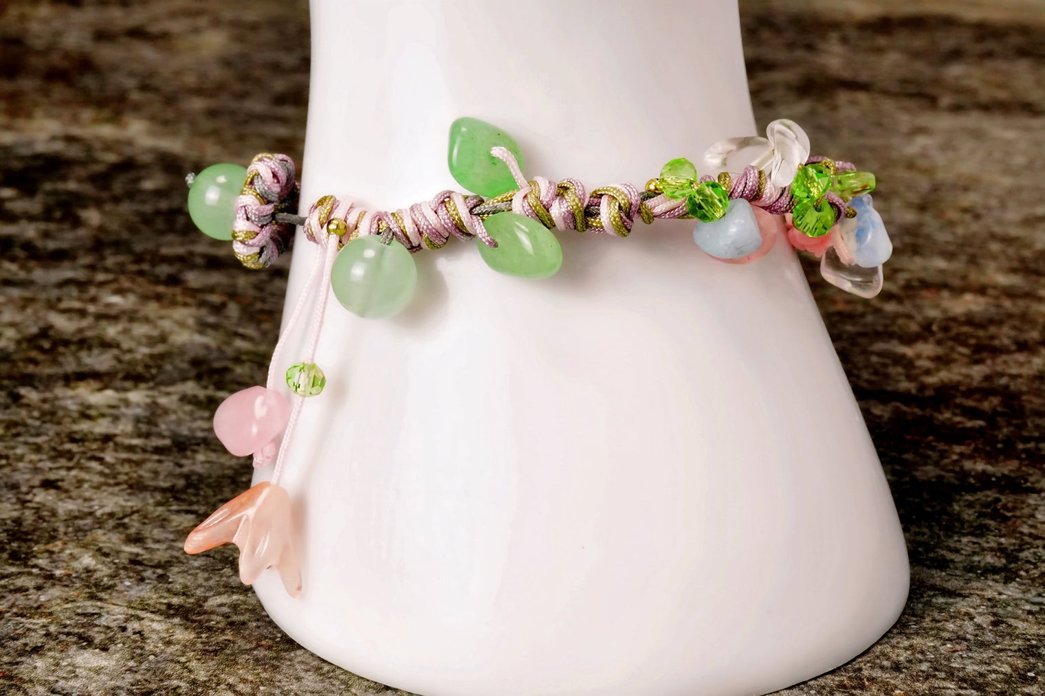 Pebbles & Flower Charm Bracelet – Earthy Elegance
