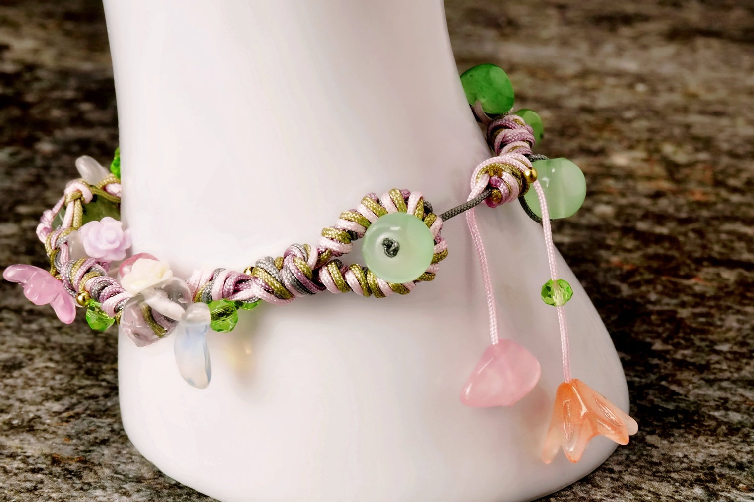 Pebbles & Flower Charm Bracelet – Earthy Elegance