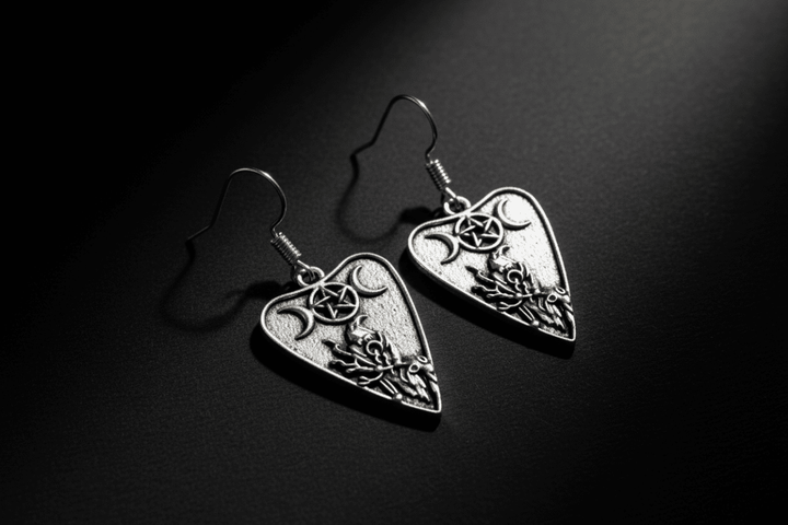 Planchette Earrings with Moon & Crow Charms