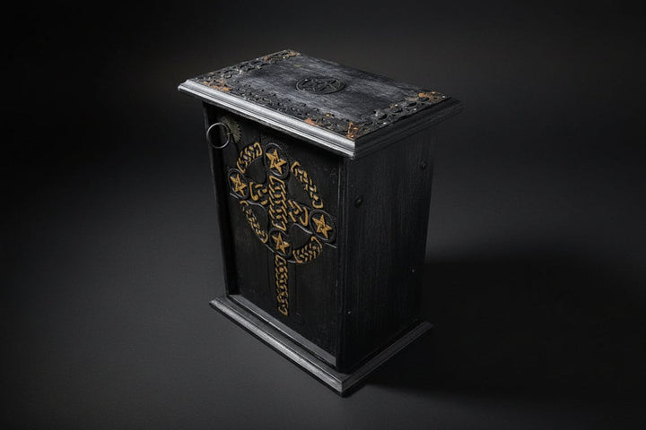 Pentacle and Celtic cross cabinet shown open